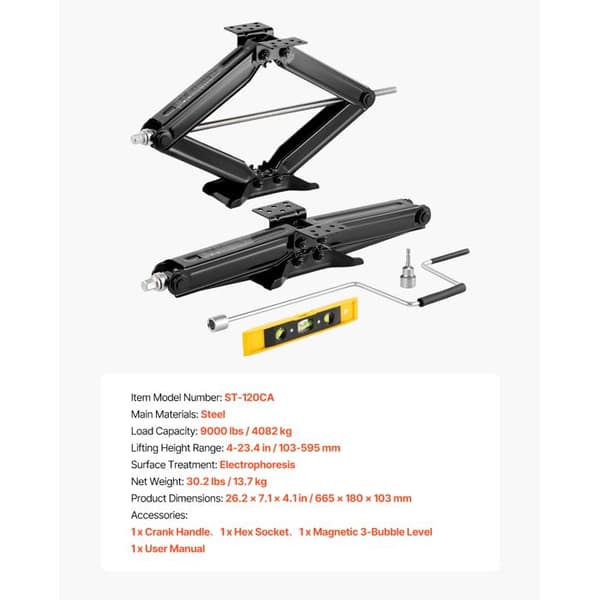 Cric ciseaux - DUOKU - ST-120CA - 4 082 kg (9 000 lb) - Höjd 103–595 mm - 2 st + stabilisator