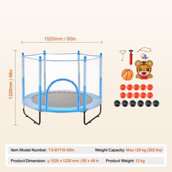 Trampolin - DUOKU - 60 tum - Mini Inomhus och Utomhus - Säkerhetsnät - Basketkorg