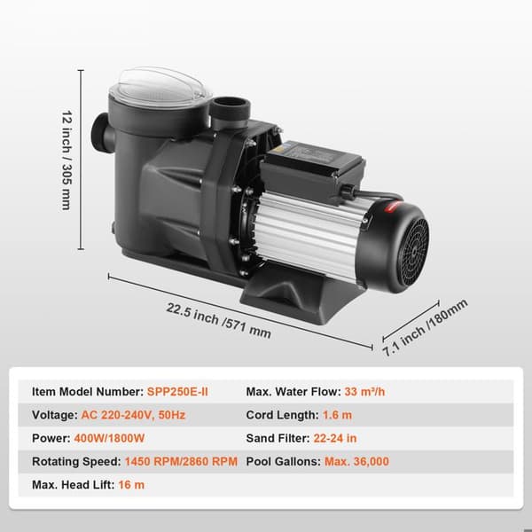 Pool Pump above ground - DUOKU - SPP250E-II - 2HP - Double Speed - 33000 L/H