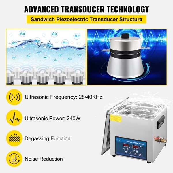 Ultralydsrenser - DUOKU - Duoku 10 L - Dobbelt frekvens 28/40 kHz - Opvarmning 0-80°C - Rustfrit stål