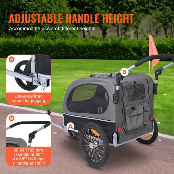 Hundvagn - DUOKU - TS810 - Kapacitet 40 kg - 2-i-1 vagn - Fällbart ram svart + grå