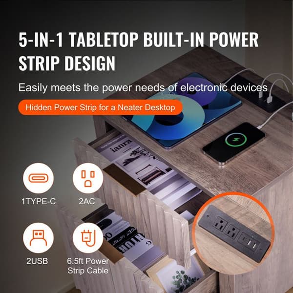 Side Table - DUOKU - Set of 2 - Square - USB Ports - Storage Cabinet Grå