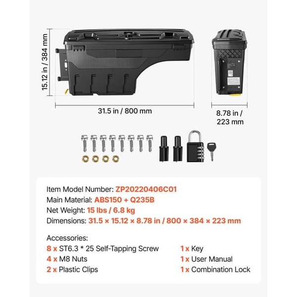Låda för flak - DUOKU - Ram 1500 (2019-2023) - förarsidan - 25 L - ABS150 + Q235B