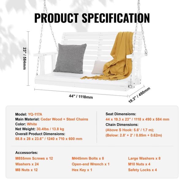 Veranda Hängsoffa - DUOKU - Gungbänk - Cedarträ - Vit - 2 Personer Vit