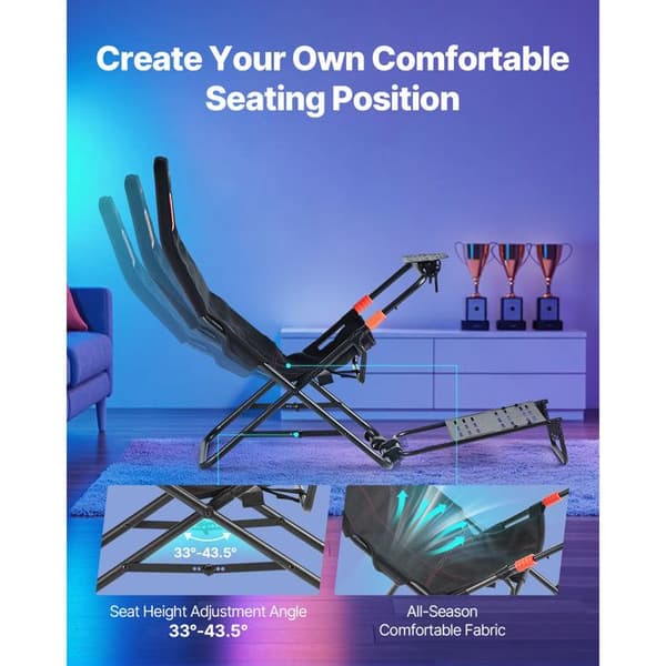 Racerkonsol - DUOKU - 6001 - Sammenfoldelig og justerbar - Sæde i åndbart stof - Kompatibel med Logitech/Thrustmaster