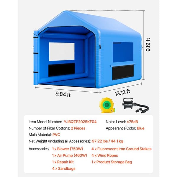 Oppustelig Malerkabine - DUOKU - 4x3x2,8 m - Ventilator 550 W - Luftfiltrering - Blå Blå