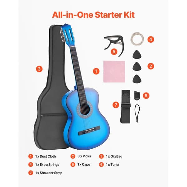 Klassisk Gitarr - DUOKU - M5831 - 96 cm - Lindträ - Nylonsträngar - Blå Blå