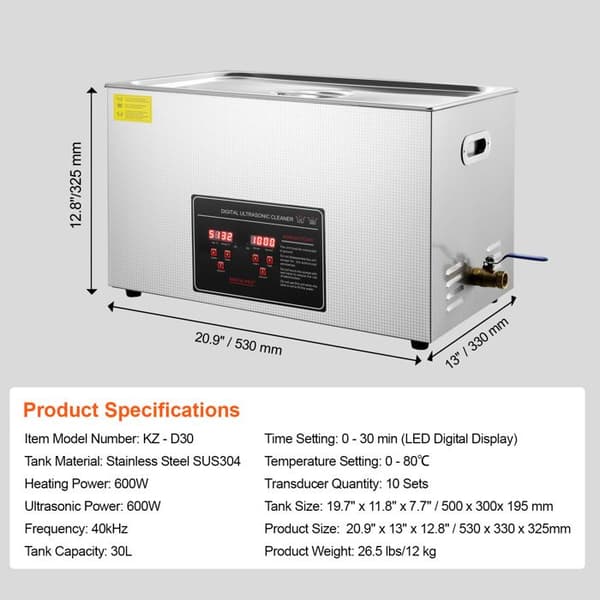 Ultrasonic Renser-Duoku-30 L-med Digital Timer og Opvarmning-Rustfrit Stål-Smådele og Printplader