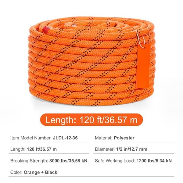 Corde - DUOKU - 1/2" x 120 pi - Polyester - 8000 lb - Flätad orange + svart