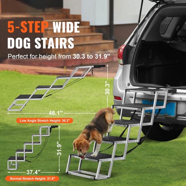 Hundetrappa för bil-Duoku-Stor ramp-Fällbar i 5 steg-Lätt aluminium-Slittålig yta-Stöder 68 kg