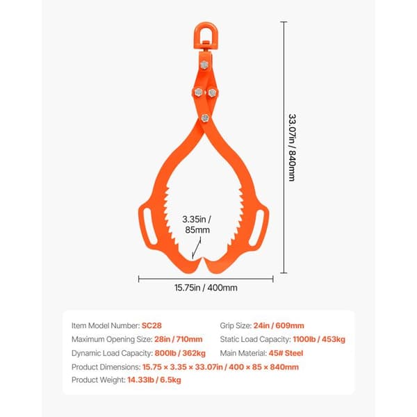 28 tommer træliftkrog - Duoku - Robust - Kapacitet på 1.100 lb, Eagle Claw design til alsidig brug