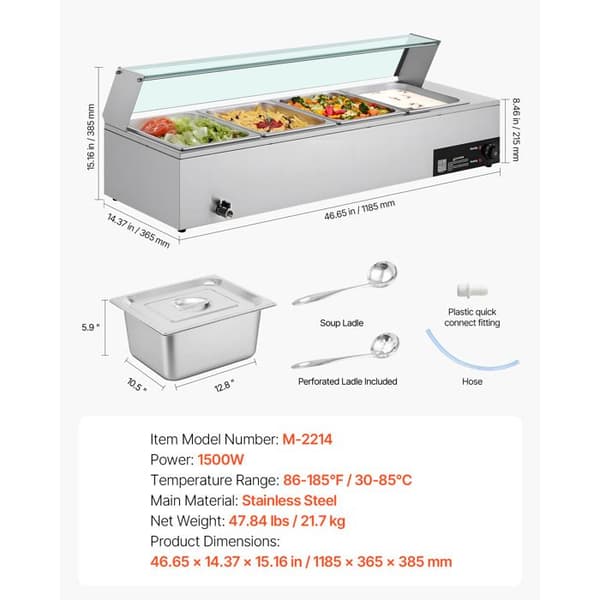 Dampvarmer - DUOKU - M-2214 - 1500 W - Rustfrit stål - Til buffeter