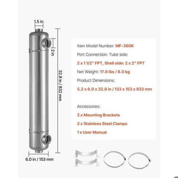 Varmeveksler-Duoku-til Pool i Rustfrit Stål 316L, Termisk Kapacitet på 105,5 kW, Vand-vand System Egnet til Spaer