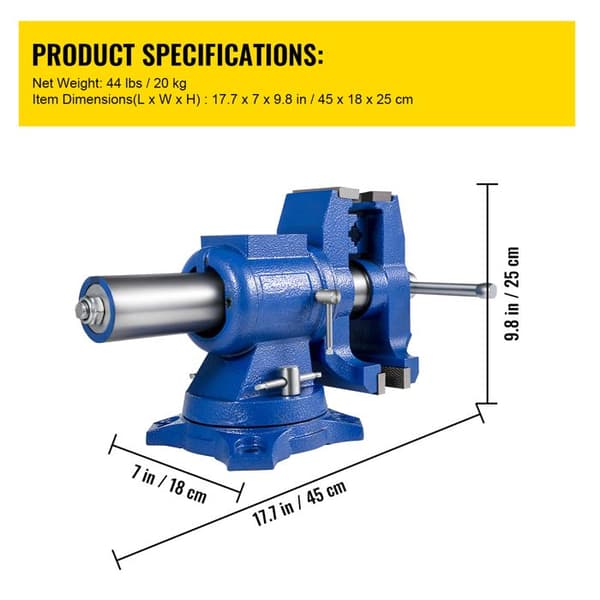 "Multifunktionelt Bænkevaterpas - Kæbeforstørrelse-Duoku-152 mm-360 ° Rotation - Spændevaterpas til Fastgørelsesmaterialer"