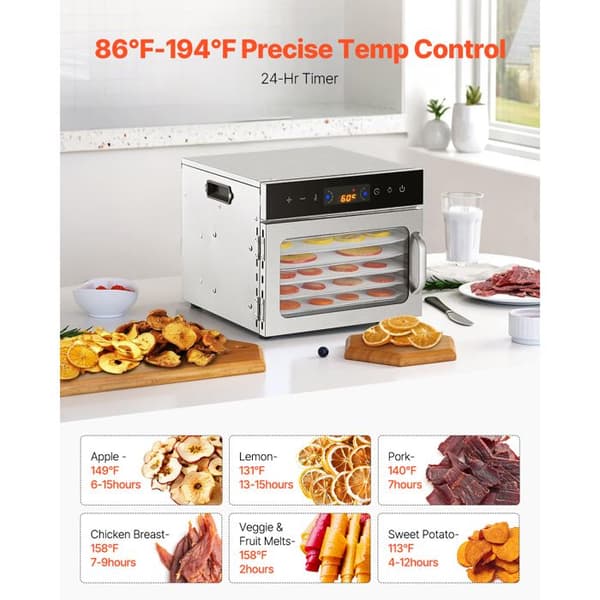 Maddehydrator - DUOKU - H6 - 6 hylder i rustfrit stål - 400W - Justerbar temperatur