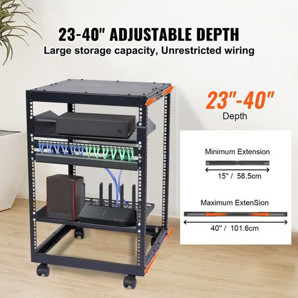 Öppen ram serverrack - DUOKU - HT-W6415 - 15U - Justerbart djup 23–40 tum - Väggmonterad/Fritt stående