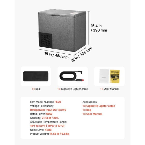 Bærbar elektrisk køleboks - DUOKU - FE20 - 20 L - 12/24 V - Temp. -10°C til 10°C