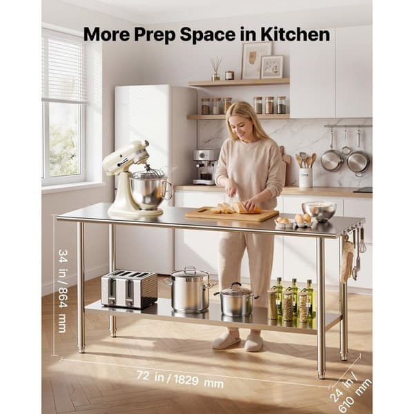 Professionel Køkkenarbejdsbord-Duoku-i Rustfrit Stål, Dimensioner 182,9x61 cm, Ideel til Forberedelse i Køkkenet