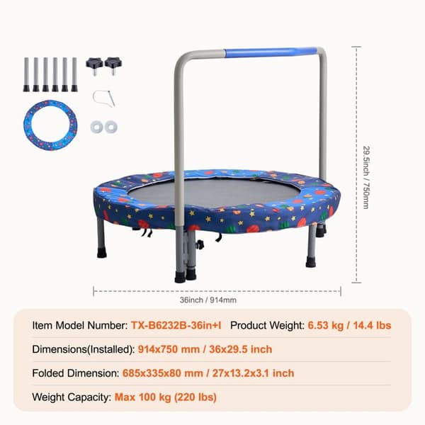 Trampolin - DUOKU - 36 tum - Fällbar - Inomhus/Utomhus - Med Handtag