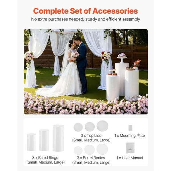 Support Floral - DUOKU - Sæt af 3 - Højde 60/75/90 cm - Belægning 15 kg - Moderne Design Vit