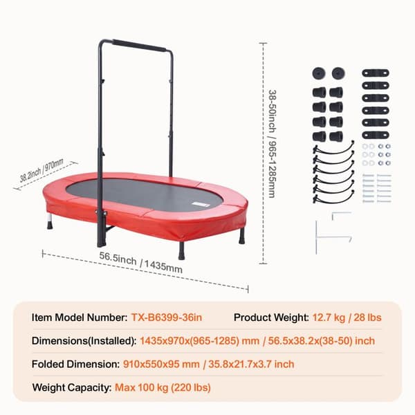 Trampolin - DUOKU - Mini Foldbar - 56x36 tommer - Rød - Til Børn - 100 kg