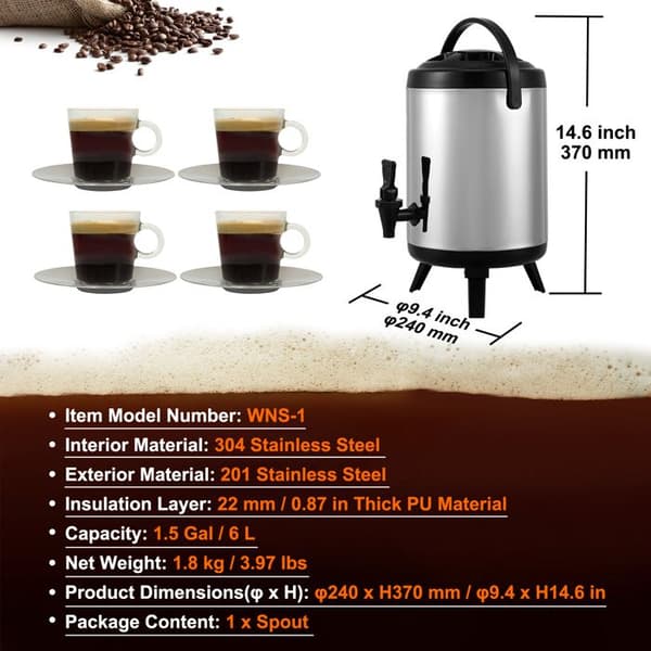 Drikkeautomater - DUOKU - WNS-1 - Rustfrit Stål - 1,5 Gallon - Termisk isoleret