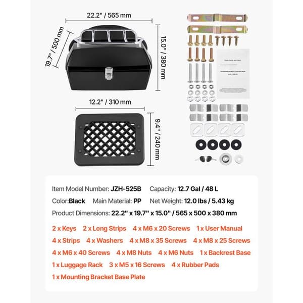 Top Case Moto - DUOKU - JZH-525B - Universaali - 48L - Musta - Polypropeeni svart