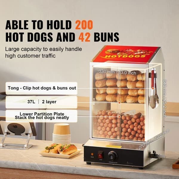 Dampkoger - DUOKU - Hot Dog Hut - 37L - 2 niveauer - Temperatur 30℃ til 85℃