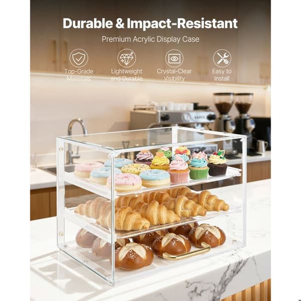 Vitrine Bageri-Duoku-33x26x26 cm-3 Niveauer-Display til Bagværk i Transparent Akryl