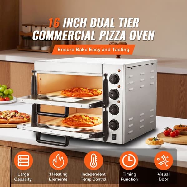 Pizzaovn - DUOKU - FY-EP-2 - 40,6 cm - Rustfrit Stål - Elektrisk