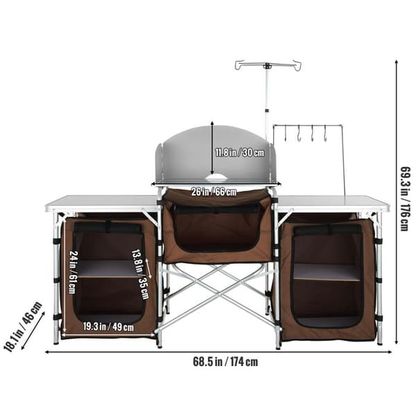 Camping Køkkenbord - DUOKU - Udendørs Madlavningsstation - Sammenfoldelig - 3 Skabe - Opbevaringspose