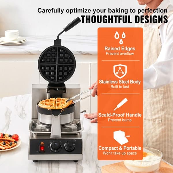 Gaufrier - DUOKU - EWF-2205 - 1300W - Rotativ - Non-stick - Rustfrit Stål Svart