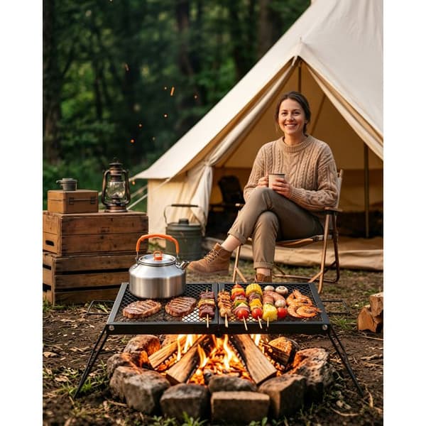 Foldbar grill - DUOKU - KZ001 - Overflade 61 cm - Robust foldbar stål - Til bål (træ)