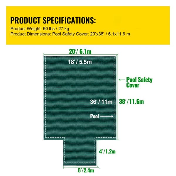 Sikkerhedsbehavior for Swimmingpool - DUOKU - 18 x 36 fødder - Mesh Dække - Drænhuller - Beskyttelse