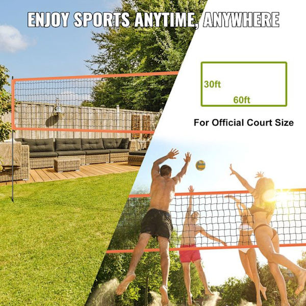 Justerbart udendørs volleyball net system - Professionelt sæt med PVC bold