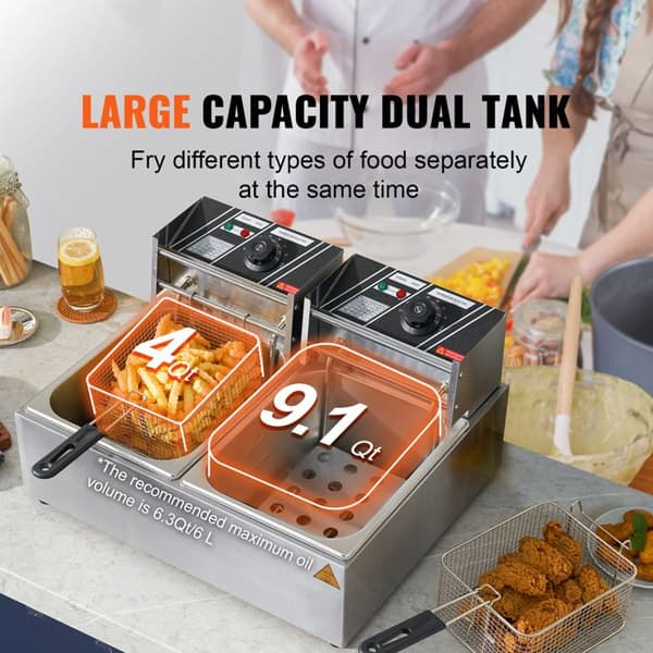 Fritös - DUOKU - 24 L - 5000 W - Rostfritt Stål - Temperatur 50-200 °C