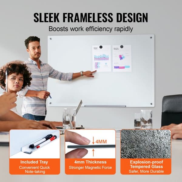 Magnetisk Whiteboard - DUOKU - 48"x32" - Härdat Glas - Torrtäckbar - Inkluderar 2 Markörer