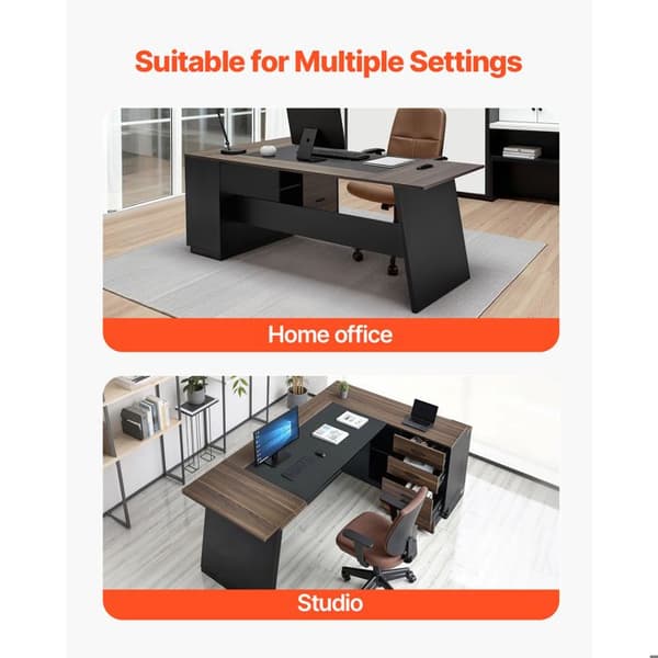 L-formet skrivebord - DUOKU - KLXZ-01 - Spånplade - Brun og sort - 200x80x75 cm Brun och Svart