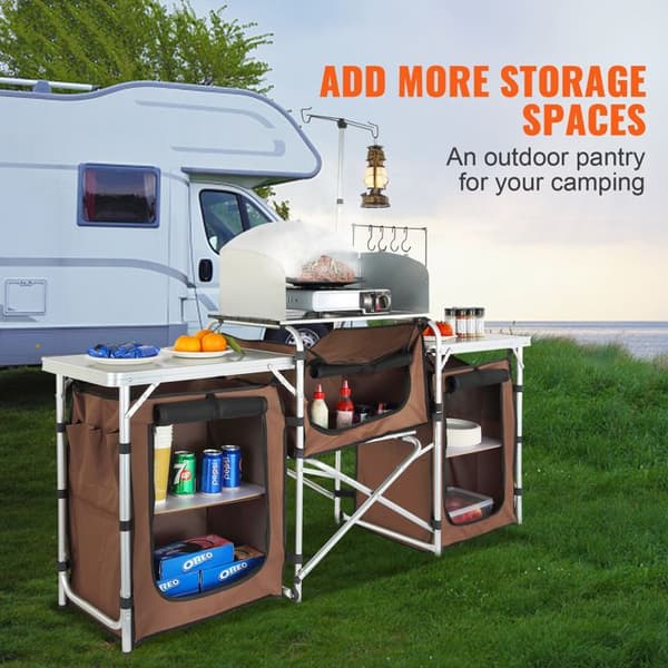 Camping Køkkenbord - DUOKU - Udendørs Madlavningsstation - Sammenfoldelig - 3 Skabe - Opbevaringspose