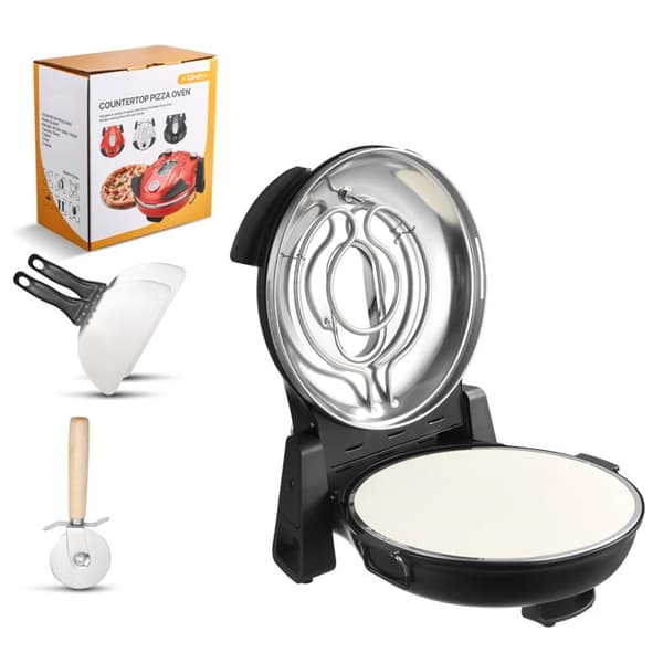 Pizzaugn - DUOKU - Modell QL36WT - 1200 W - 5 Temperaturnivåer - Sten i cordierit Svart