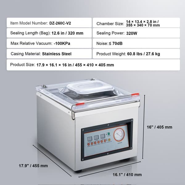 Vakuumforsegler - DUOKU - DZ-260C-V2 - 320 W - Kompakt - Rustfrit stål