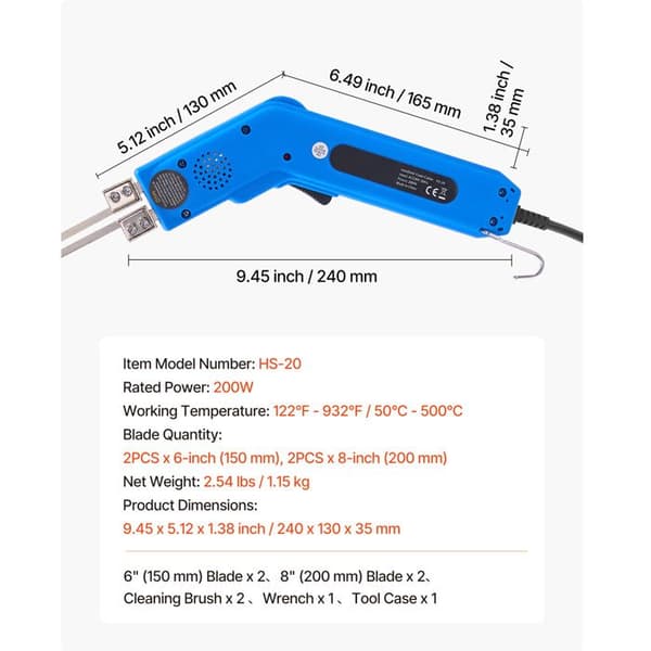 Elektrisk varm skumkniv - DUOKU - HS-20 - 200 W - 50°C-500°C - Blade 150/200 mm
