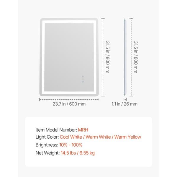 LED-badrumsspegel - DUOKU - MRH - 60x80 cm - Antimist - 3 dimbara färger Vit kyla