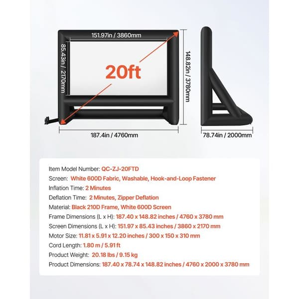 Bärbar Projektionsduk - DUOKU - 610 cm - Format 16:9 - Tvättbar - Lättinstallera
