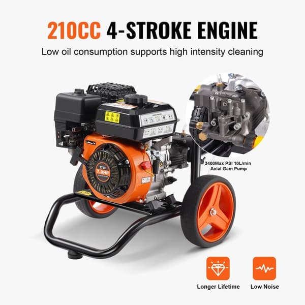 Højtryksrenser - DUOKU - 3400 PSI - 10 L/min - 5 Rustfrit Stål Dyser - Metalvogn