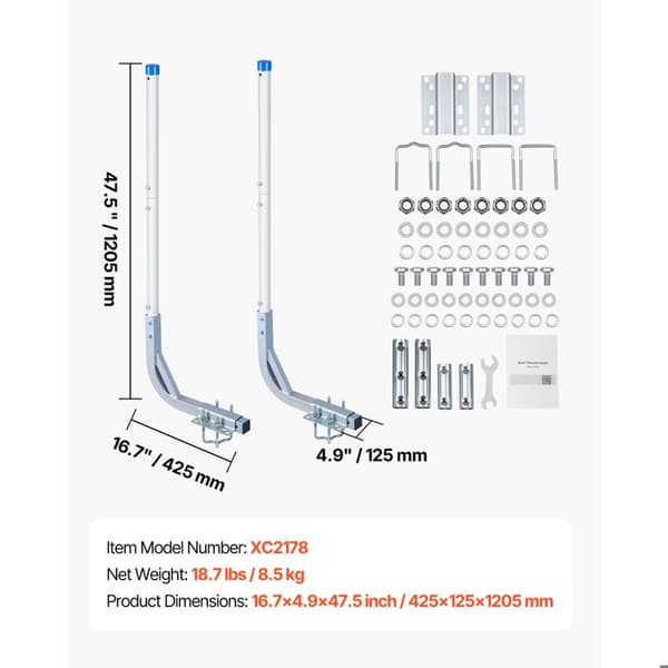 Båttrailer Guide-Duoku-Höjdjusterbar 775 mm/1205 mm-Stål Laststöd