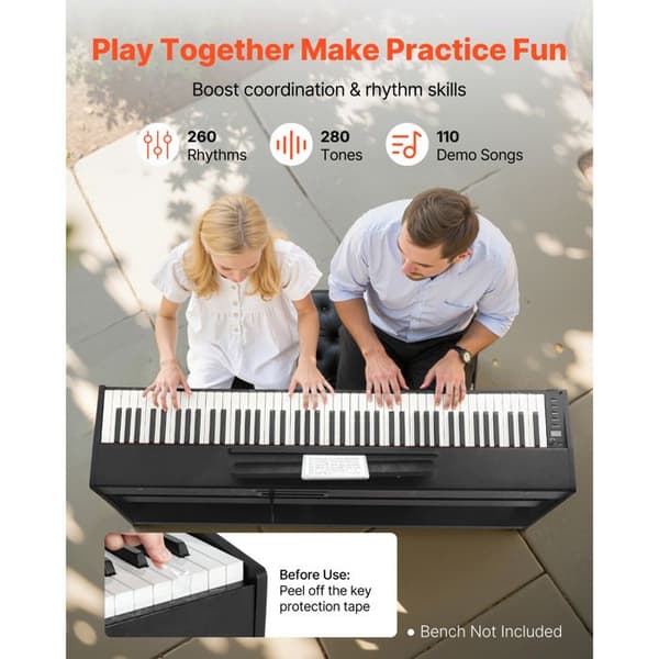Digital Piano 88Weighted Keys-Duoku-Dual Keyboard Mode-280 Sounds-for Beginners-Black