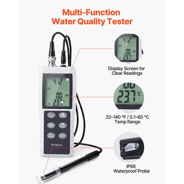 PH Digital Mätare 0-14 pH-Duoku-pH Test Kit med Vattentät IP68 Sensor, Automatisk Kalibrering i 3 Punkter, för Hydroponik