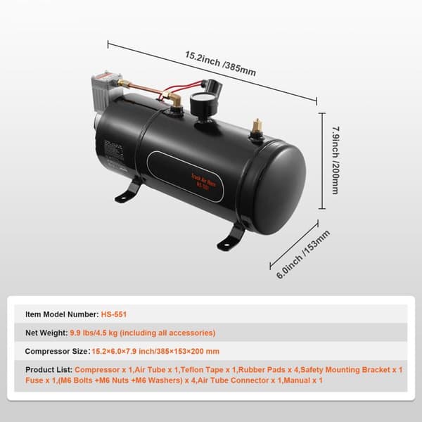 Luftkompressor - DUOKU - HS-551 - 12 V - Tank 3 L - 120 psi