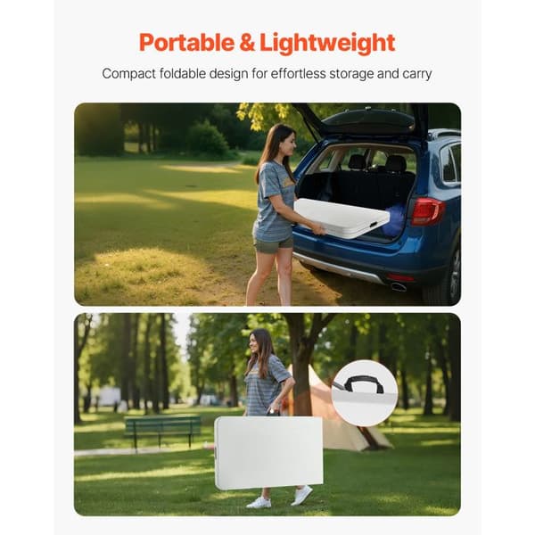Fällbart Rektangulärt Plastbord-Duoku-244 cm, för Evenemang, Picknick, Inomhus- och Utomhusbruk, Vitt